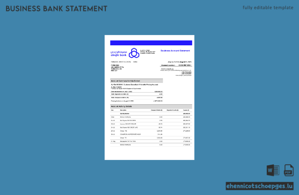 Al-Rajhi Bank Firmenkontoauszug – Beispielansicht (Word und PDF)